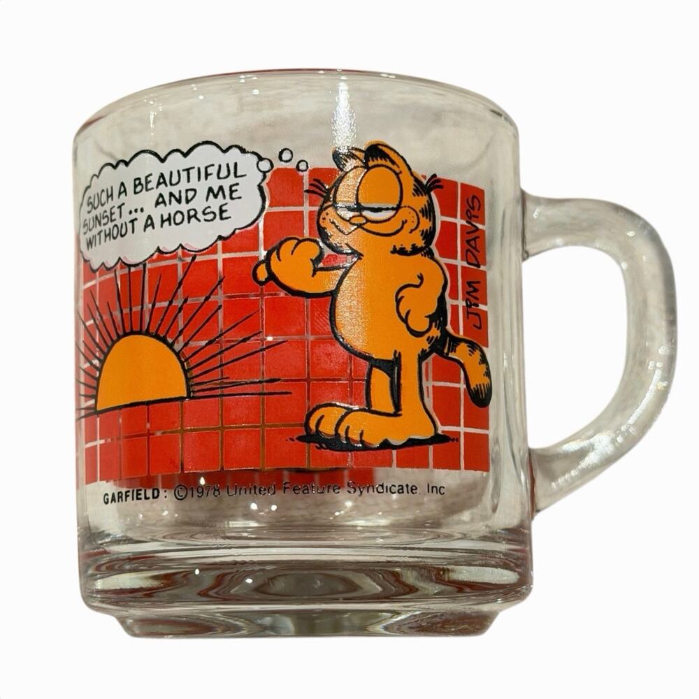 Garfield Clear Glass Coffee Cup Mug Garfield Clear Glass McDonald's Vintage 1978